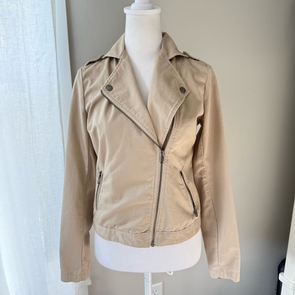 Gap Classic Tan Cotton Moto Jacket Women's Size‎ XS
